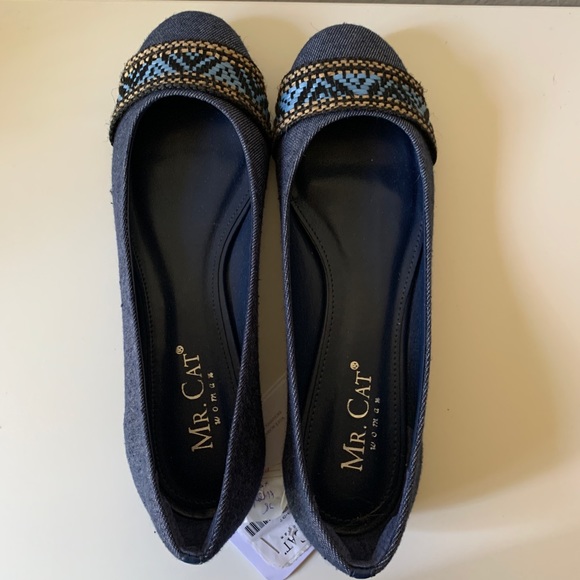 Mr. Cat flat shoes blue/jeans size 8 - NEW - Picture 1 of 4